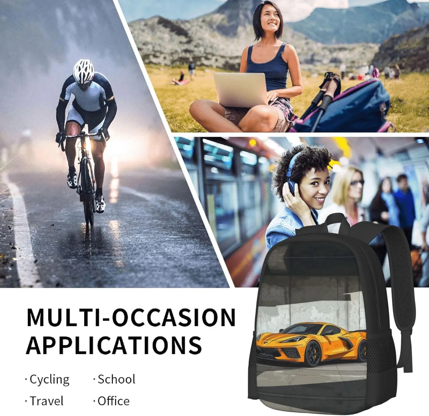 C-orvette Simple Large Capacity Backpack, The Whole Bag Design Is Stylish, Light, Casual And Simple Black