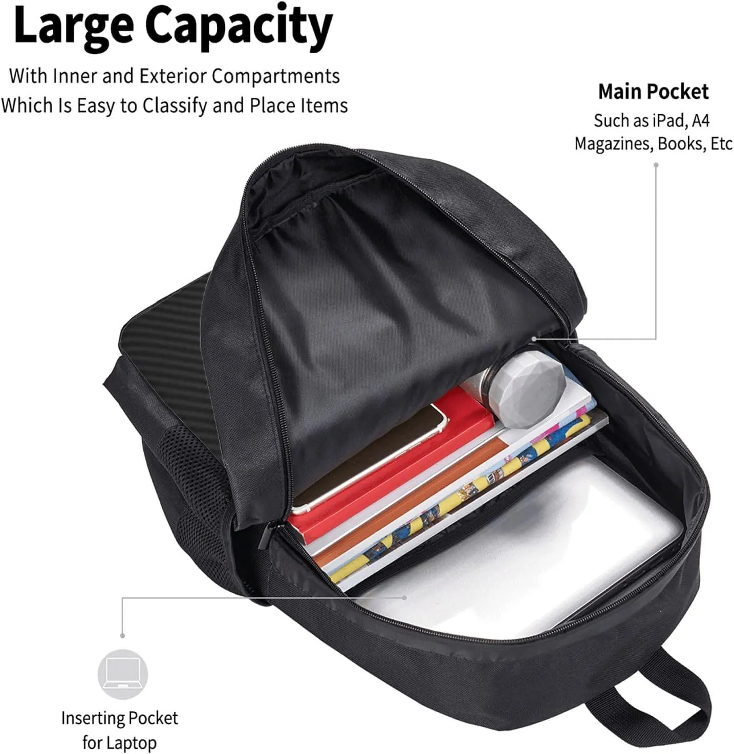 C-orvette Simple Large Capacity Backpack, The Whole Bag Design Is Stylish, Light, Casual And Simple Black