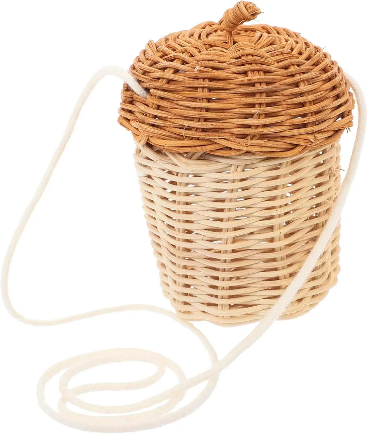 Cabilock Handwoven Rattan Acorn Bag Wicker Shoulder Bag for Women Boys and Girls Crossbody Pouch Wall Hanging Storage Basket Summer Beach Decor