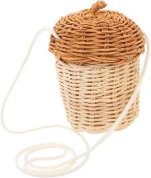 Cabilock Handwoven Rattan Acorn Bag Wicker Shoulder Bag for Women Boys and Girls Crossbody Pouch Wall Hanging Storage Basket Summer Beach Decor