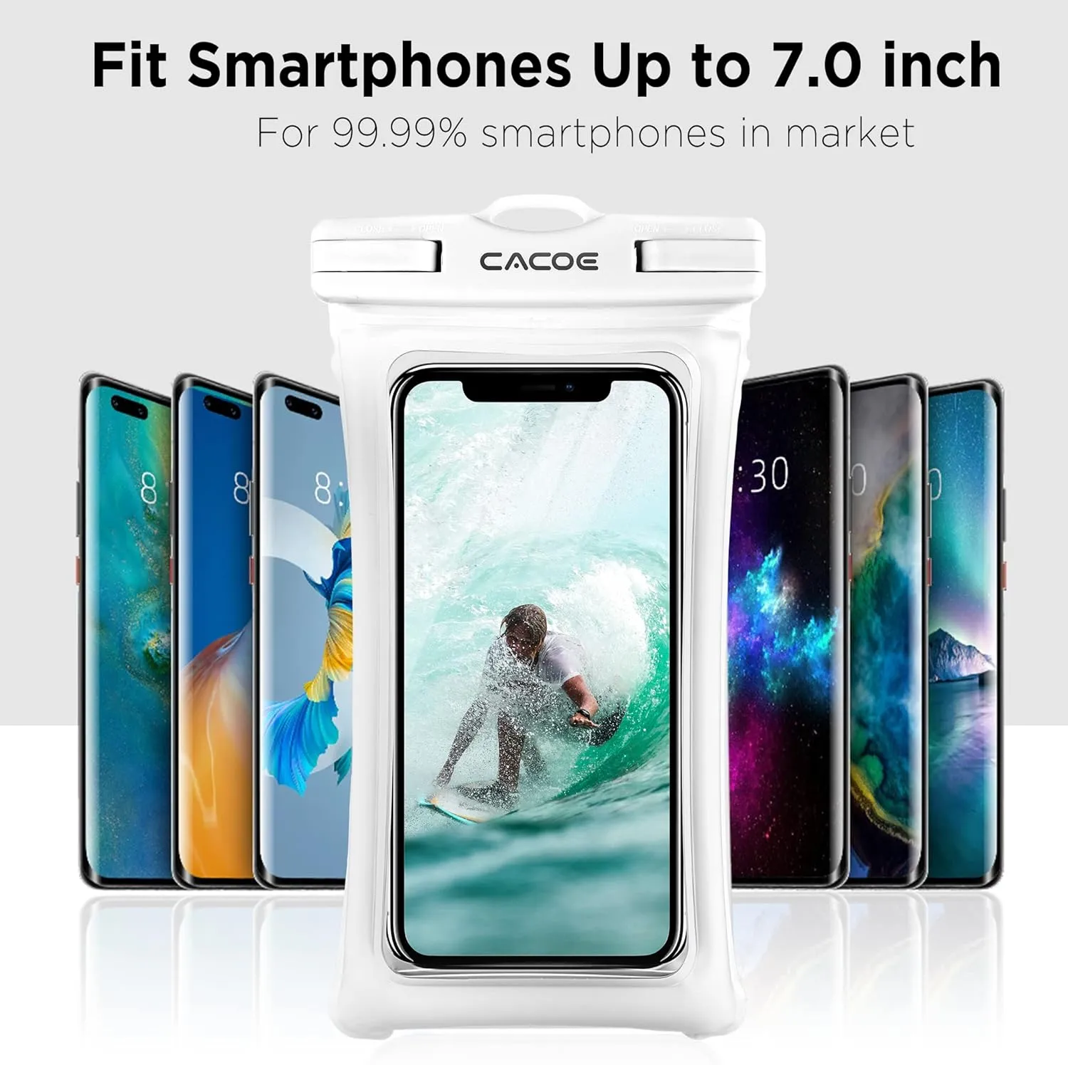 CACOE [Floatable] Floating Universal Waterproof Phone case 2 Pack-Up to 7.0",Phone Pouch with Adjustable Neck Lanyard,IPX8 Cellphone Dry Bags for Vacation Water Activities（Black White）