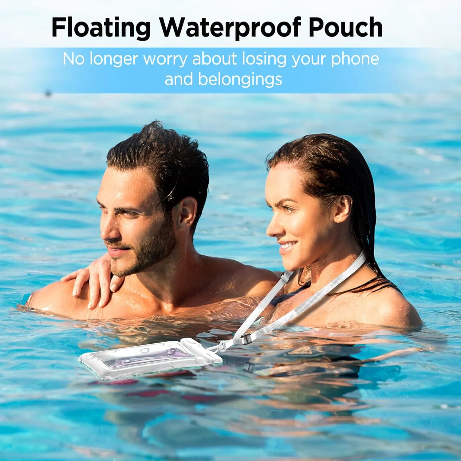 CACOE [Floatable] Floating Universal Waterproof Phone case 2 Pack-Up to 7.0",Phone Pouch with Adjustable Neck Lanyard,IPX8 Cellphone Dry Bags for Vacation Water Activities（Black White）