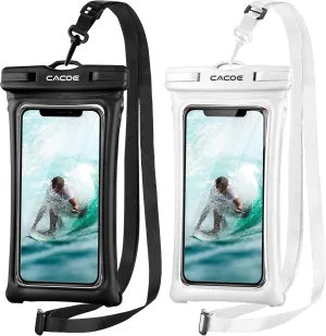 CACOE [Floatable] Floating Universal Waterproof Phone case 2 Pack-Up to 7.0",Phone Pouch with Adjustable Neck Lanyard,IPX8 Cellphone Dry Bags for Vacation Water Activities（Black White）