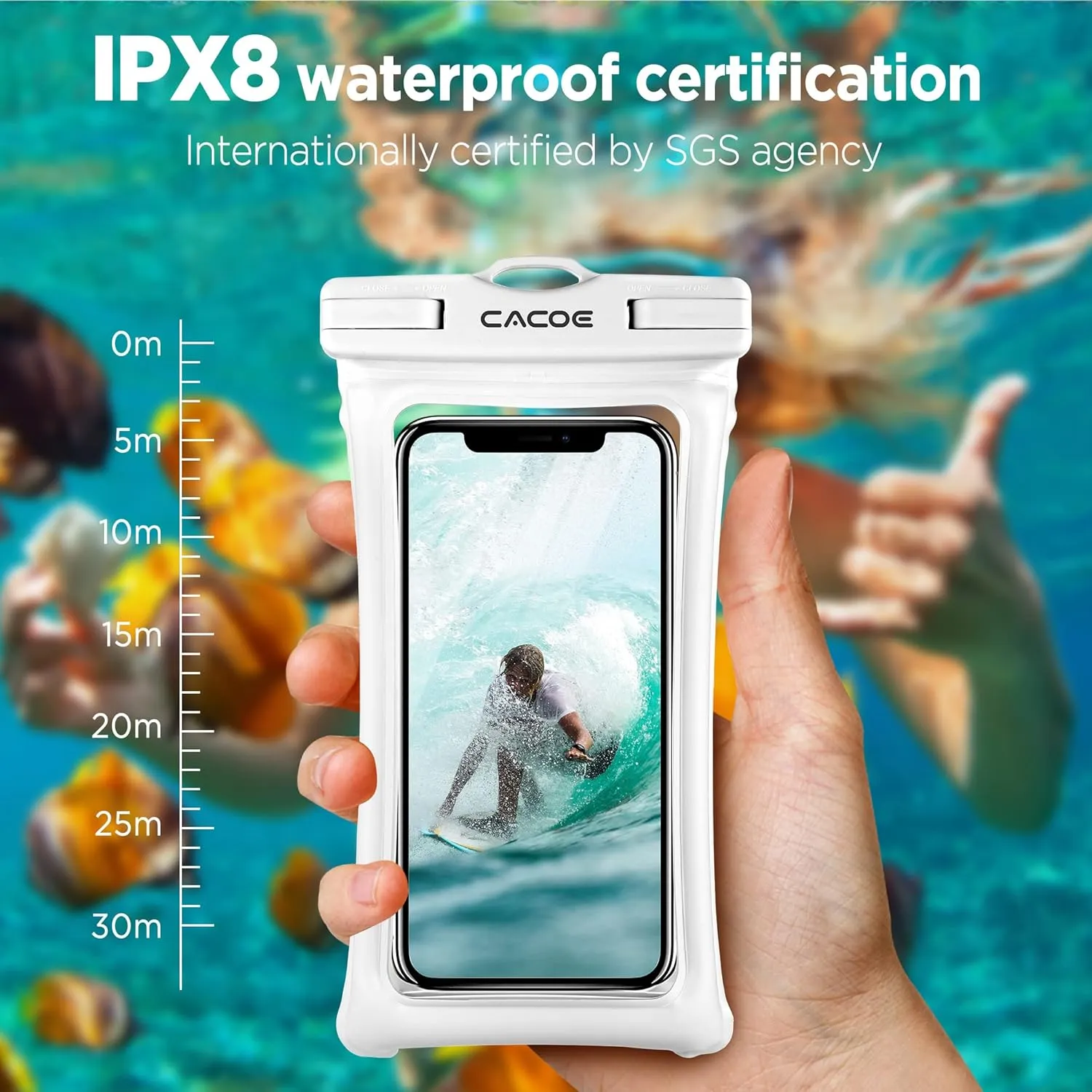 CACOE [Floatable] Floating Universal Waterproof Phone case 2 Pack-Up to 7.0",Phone Pouch with Adjustable Neck Lanyard,IPX8 Cellphone Dry Bags for Vacation Water Activities（Black White）