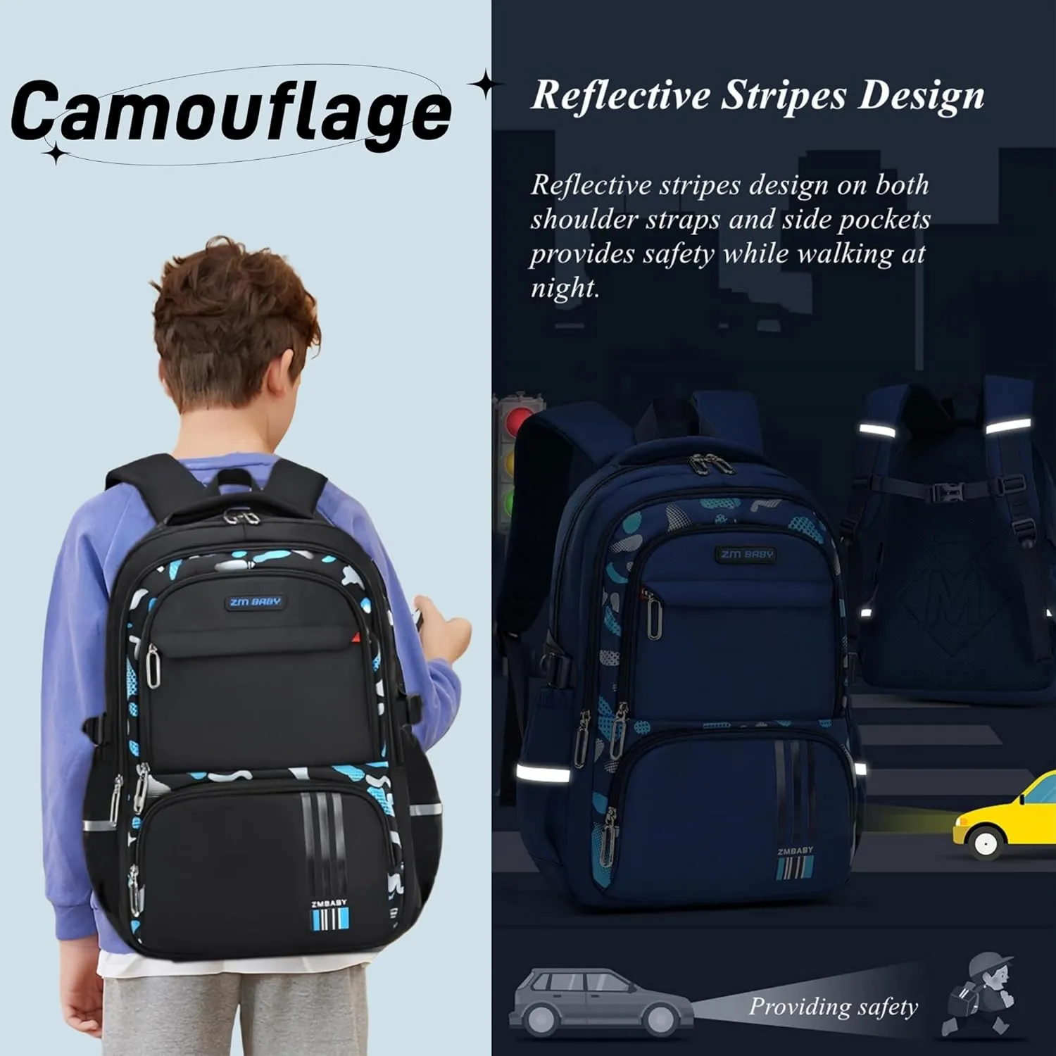 Camo Backpacks for Boys Middle School Elementary, Camouflage School Bags Bookbags Kids Back Packs for Teens Boys