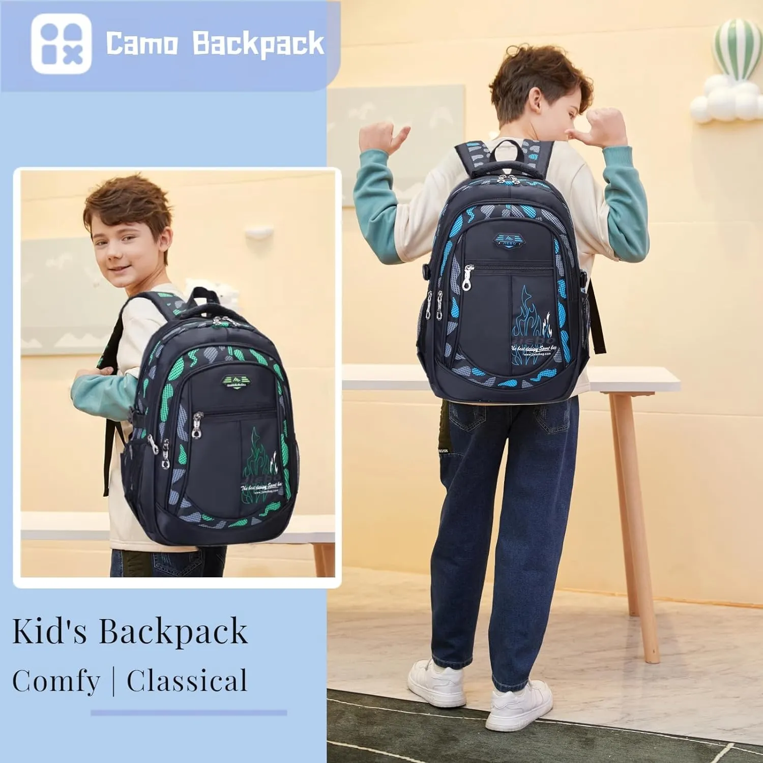 Camo Boys Backpacks for Middle School Elementary, Camo Bookbags for Teens Boys, Camouflage School Bags for Boys