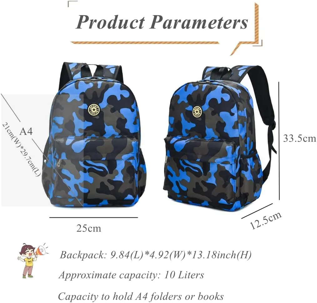 Camo Prints Toddler Kids Boys Backpacks, Camouflage Preschool Kindergarten Bookbags Back Packs Daycare Bags
