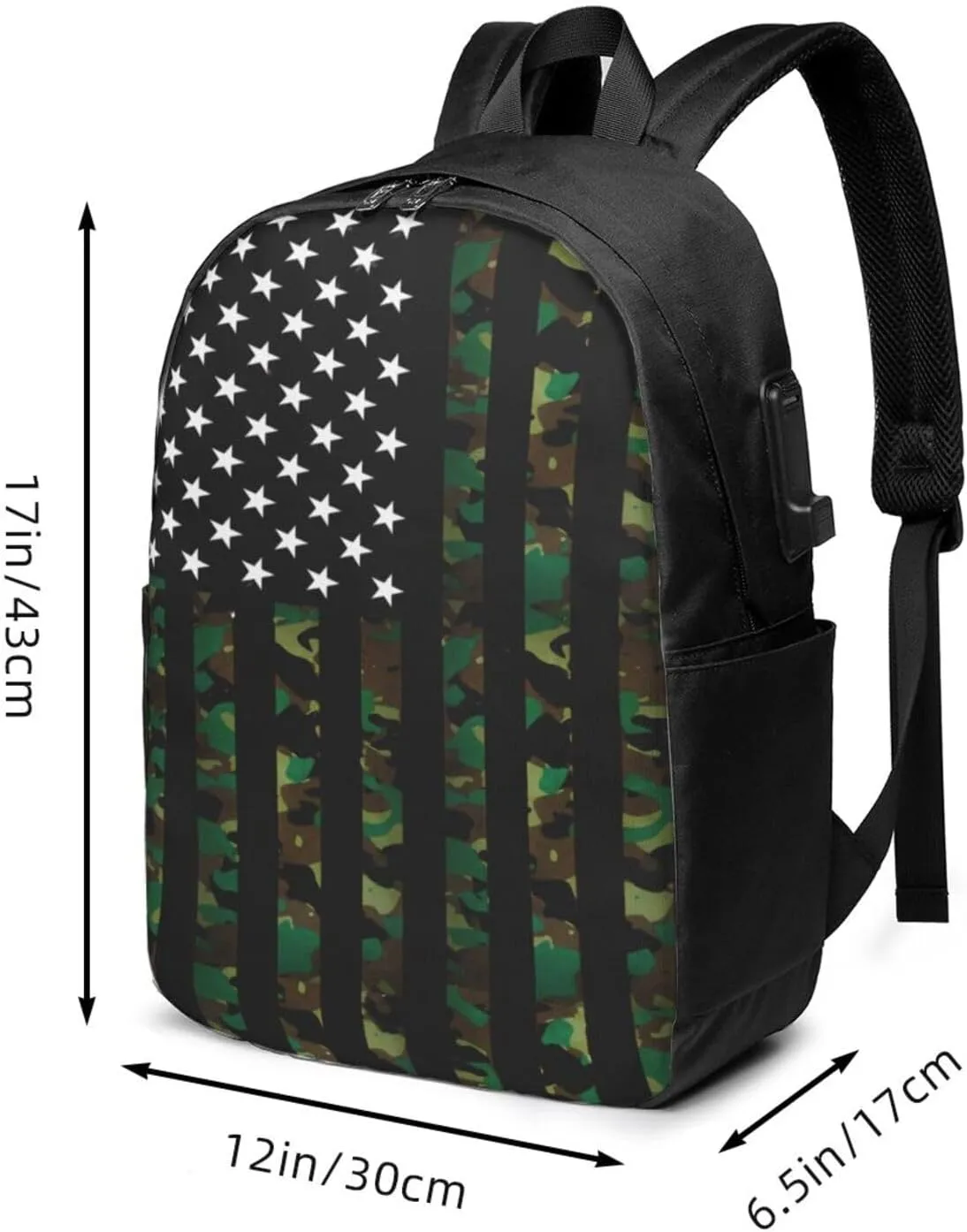 Camouflage American Flag Backpack 17 Inch Laptop Backpacks Outdoor Travel Rucksack Work Business Daypack with USB Port Carry On Bag for Cycling Hiking