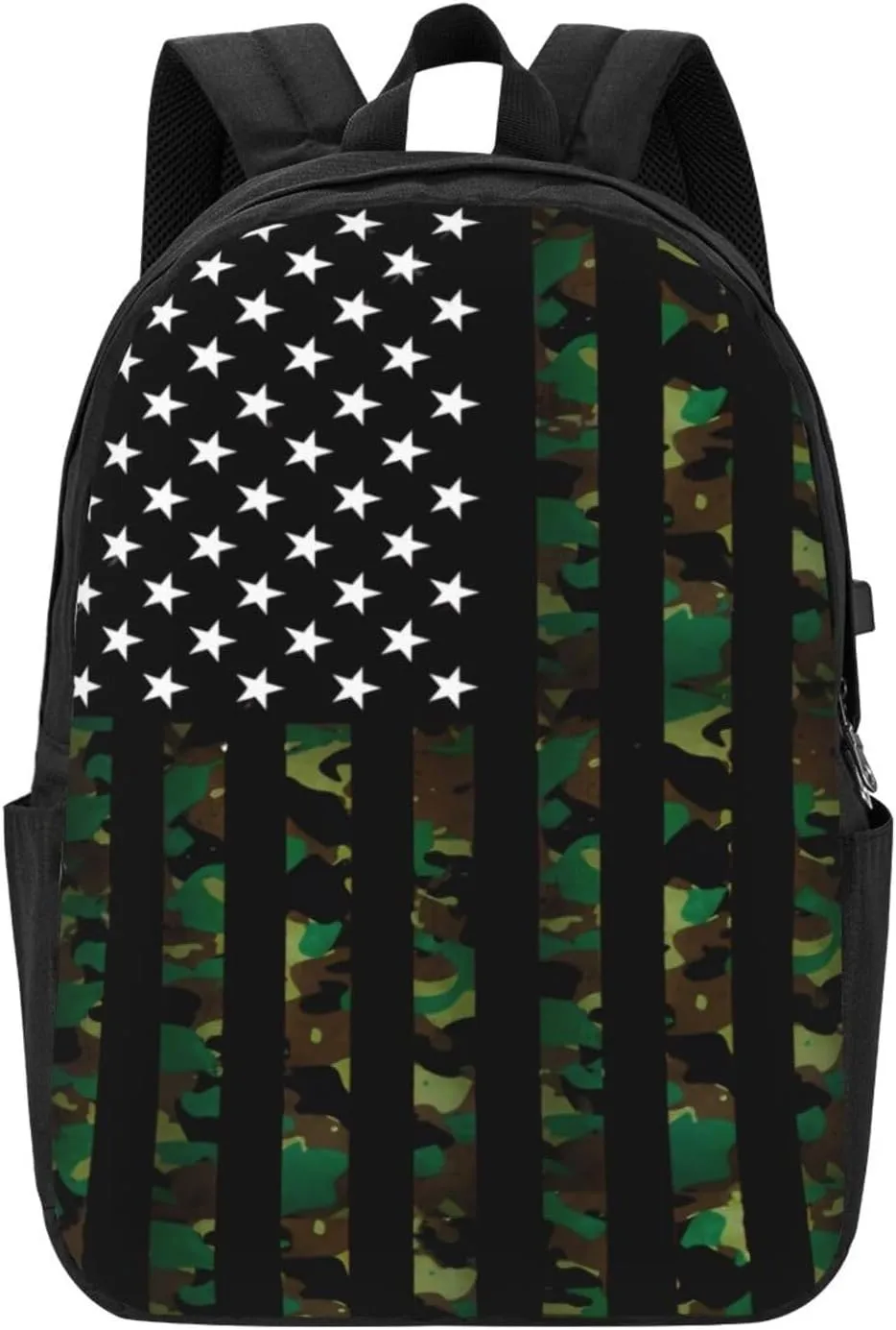 Camouflage American Flag Backpack 17 Inch Laptop Backpacks Outdoor Travel Rucksack Work Business Daypack with USB Port Carry On Bag for Cycling Hiking