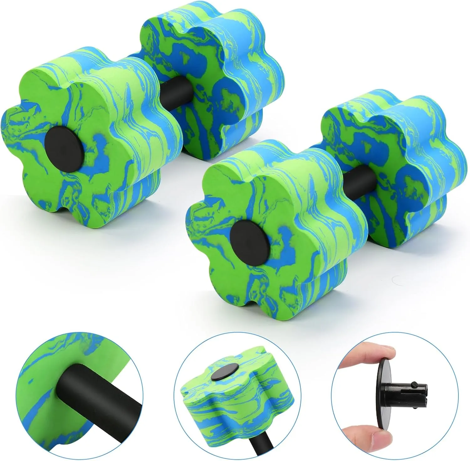 Camouflage Aquatic Dumbbells, Set of 2 Water Aerobic Exercise Foam Dumbbell Pool Resistance, Water Aqua Fitness Barbells Hand Bar Exercises Equipment for Weight Loss