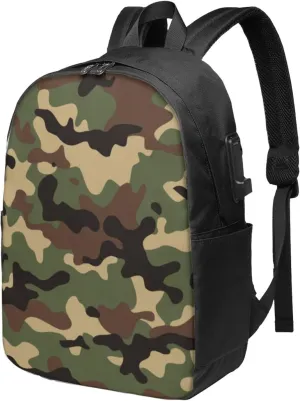 Camouflage background Backpack, 17 Inch Travel Business Laptop Backpack With USB Port for Women Men
