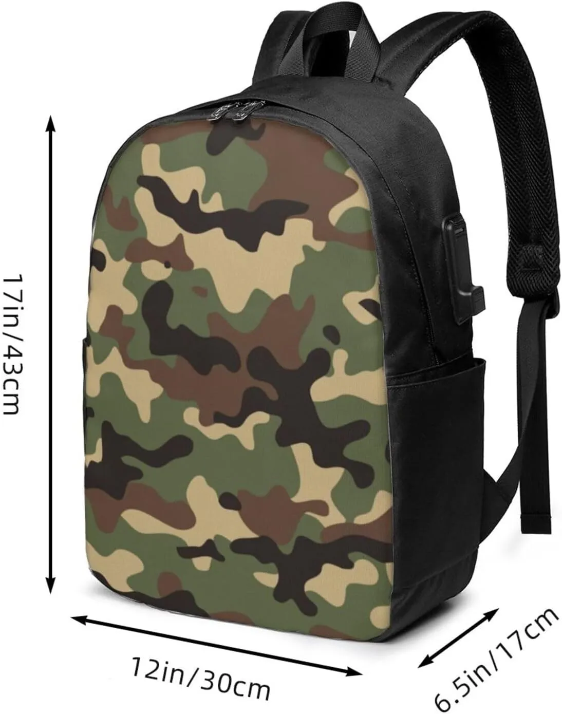 Camouflage background Backpack, 17 Inch Travel Business Laptop Backpack With USB Port for Women Men