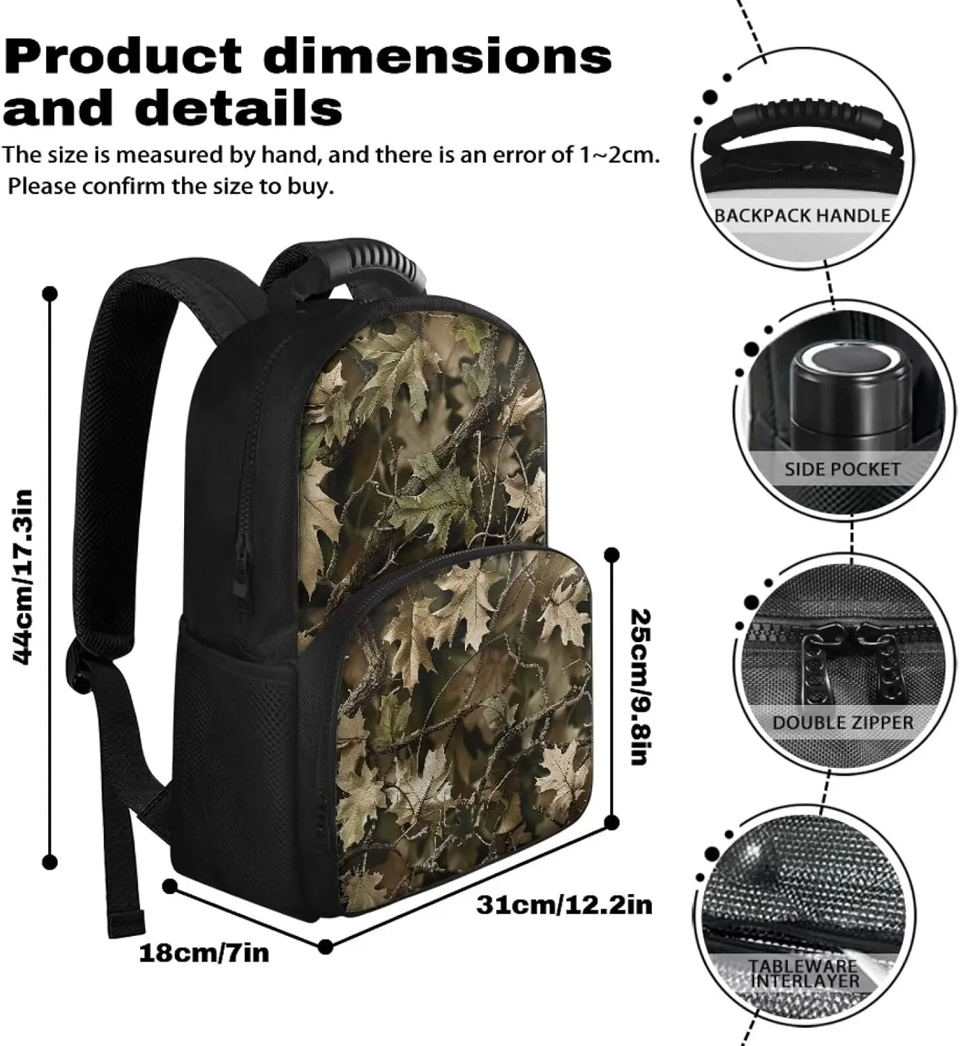 Camouflage Forest Lunch Box Backpack for Women Men Insulated Cooler Backpack Lunch Bag Soft Backpack With Cooler Compartment 17inch Casual Daypack Camo Laptop Bags College Bookbag