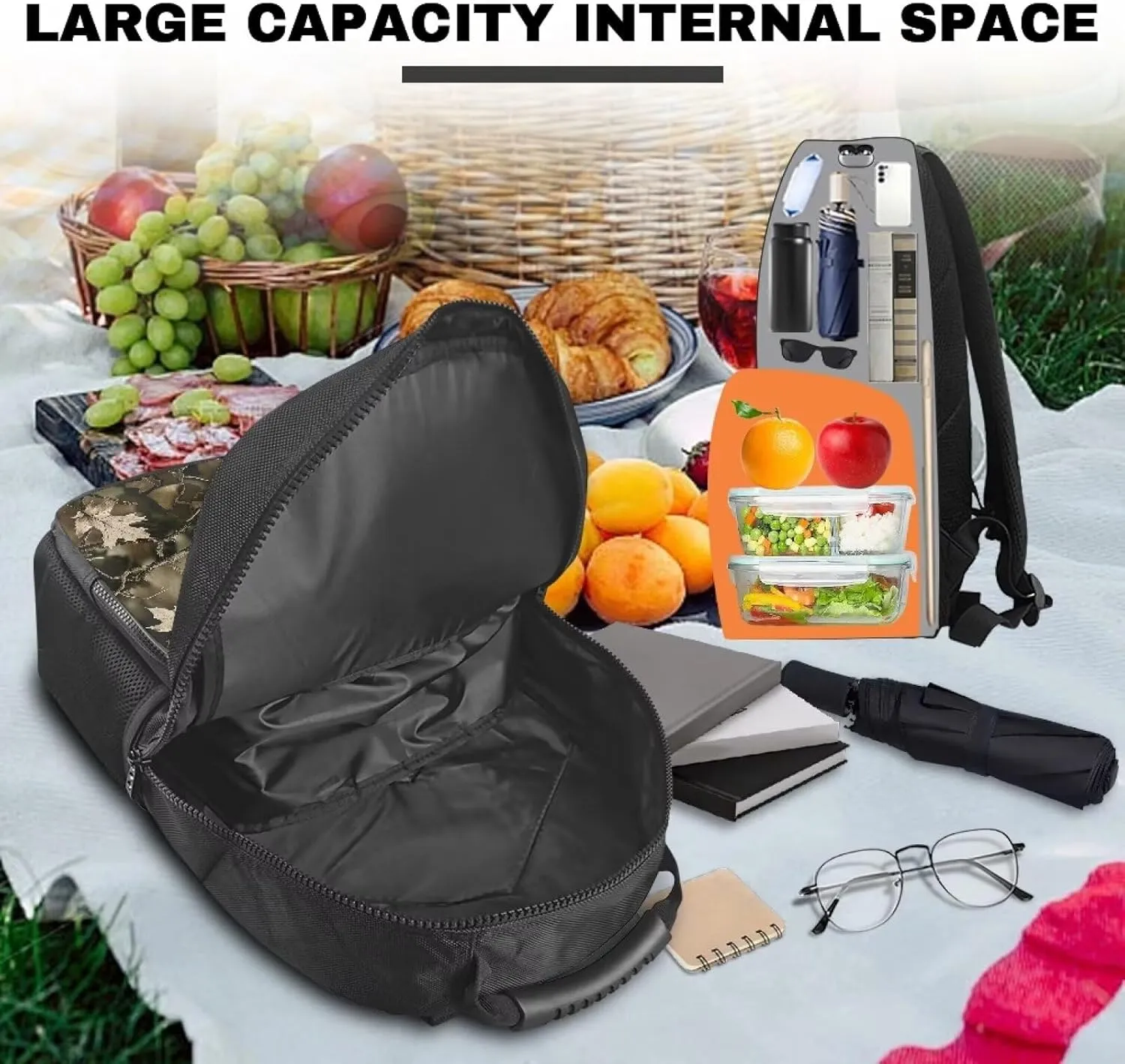 Camouflage Forest Lunch Box Backpack for Women Men Insulated Cooler Backpack Lunch Bag Soft Backpack With Cooler Compartment 17inch Casual Daypack Camo Laptop Bags College Bookbag