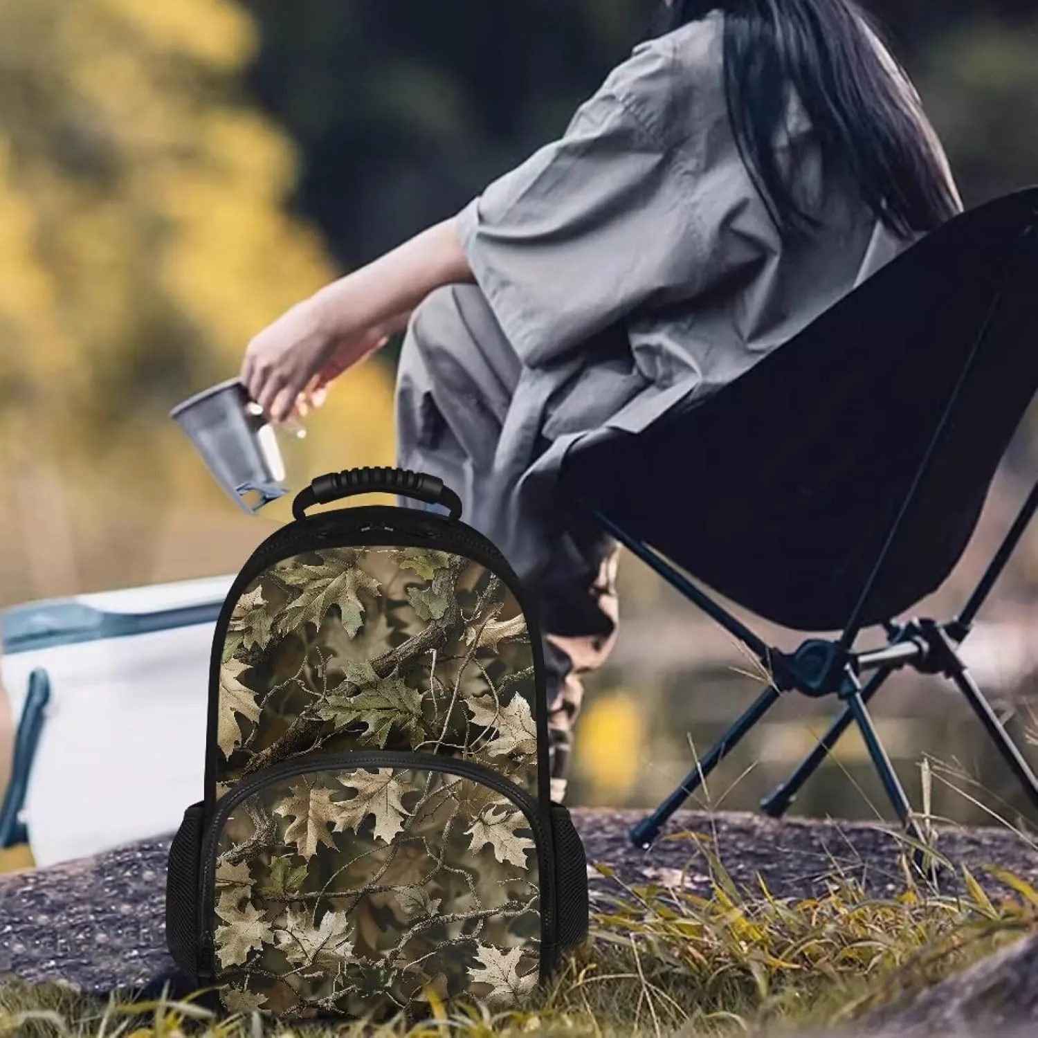 Camouflage Forest Lunch Box Backpack for Women Men Insulated Cooler Backpack Lunch Bag Soft Backpack With Cooler Compartment 17inch Casual Daypack Camo Laptop Bags College Bookbag