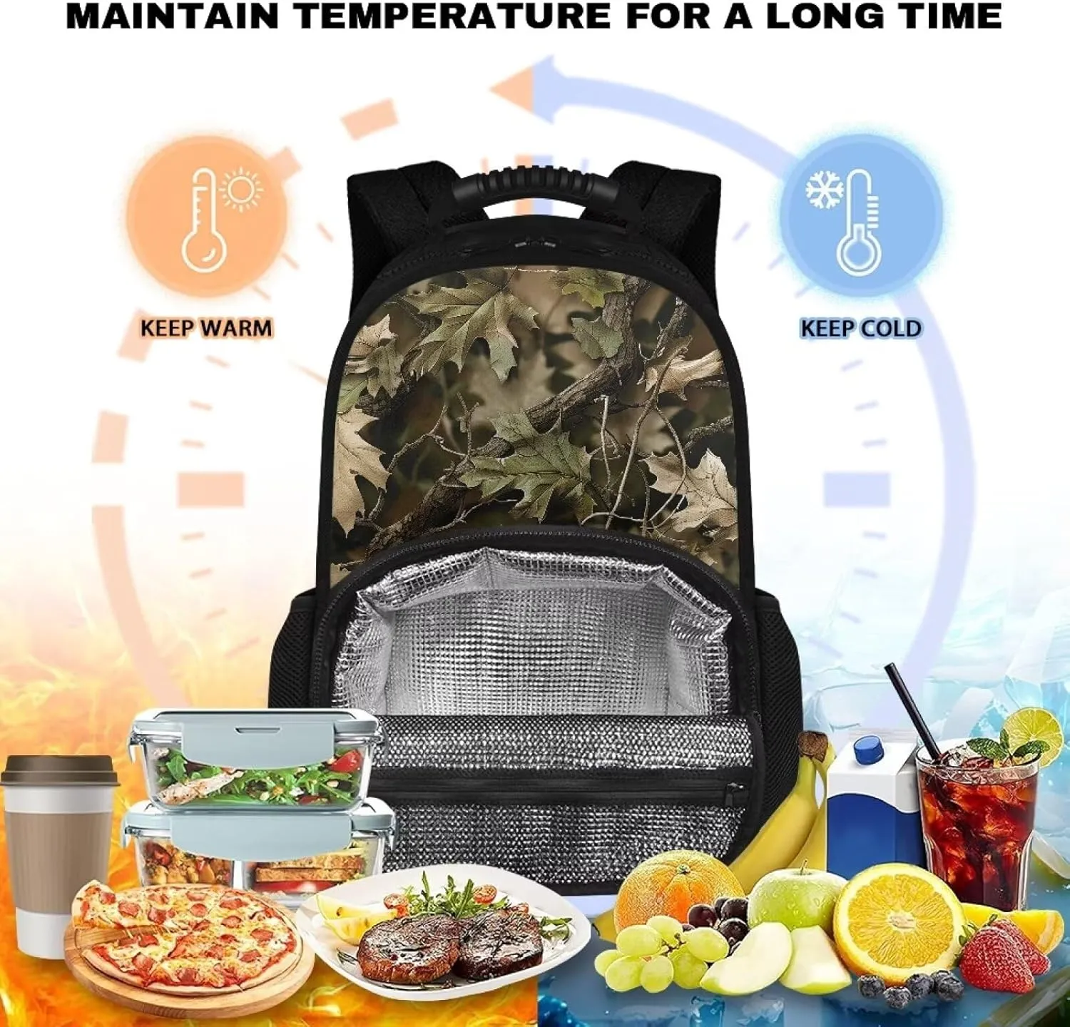 Camouflage Forest Lunch Box Backpack for Women Men Insulated Cooler Backpack Lunch Bag Soft Backpack With Cooler Compartment 17inch Casual Daypack Camo Laptop Bags College Bookbag