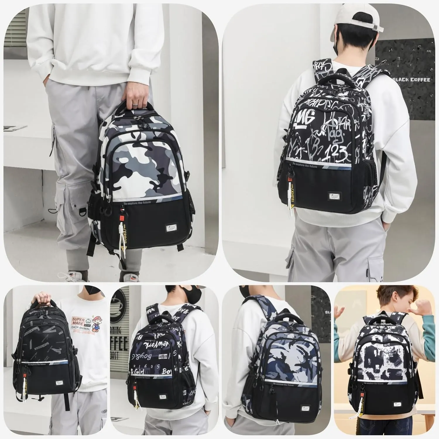 Camouflage Kids School Backpack for Boys Camo Casual Bookbags Elementary Middle School Bag Teens Travel Backpack