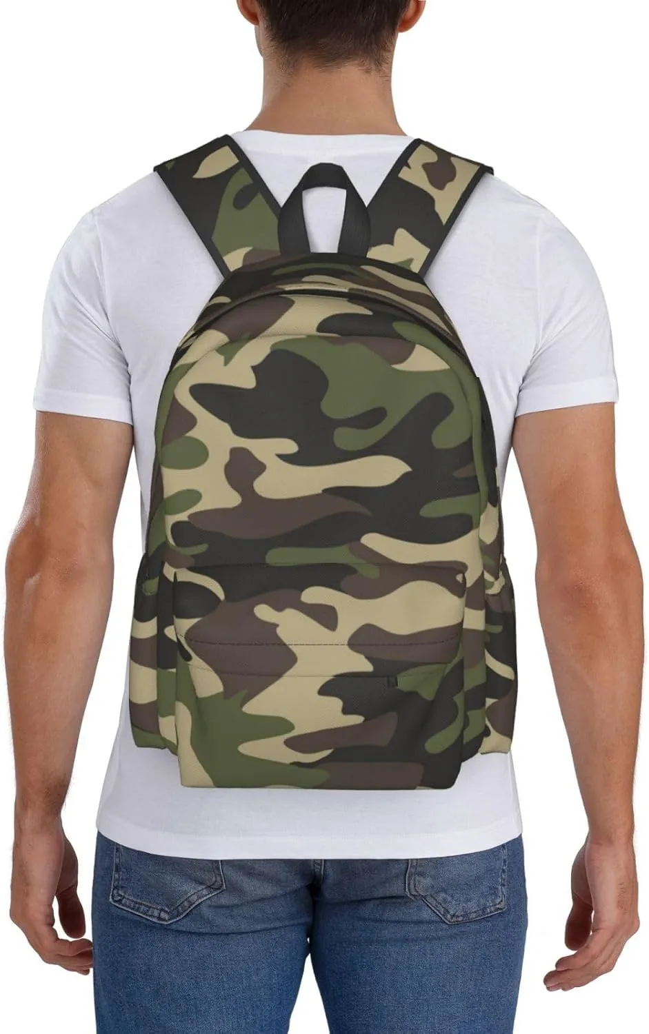 Camouflage Pattern Laptop Backpack For Men Women, Green Camo Lightweight Daypack Bookbag For Daily Commutes Business Travel Hiking