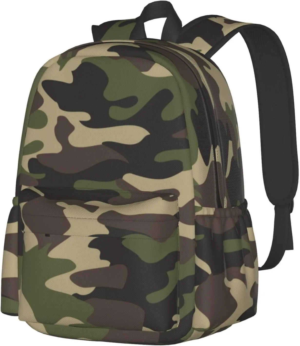 Camouflage Pattern Laptop Backpack For Men Women, Green Camo Lightweight Daypack Bookbag For Daily Commutes Business Travel Hiking