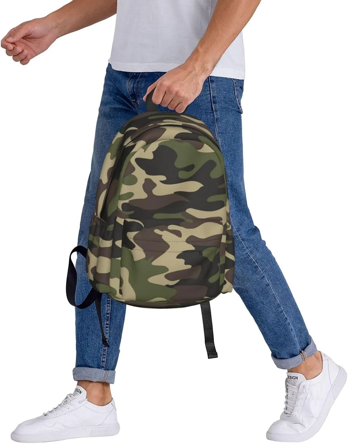 Camouflage Pattern Laptop Backpack For Men Women, Green Camo Lightweight Daypack Bookbag For Daily Commutes Business Travel Hiking