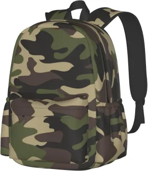 Camouflage Pattern Laptop Backpack For Men Women, Green Camo Lightweight Daypack Bookbag For Daily Commutes Business Travel Hiking