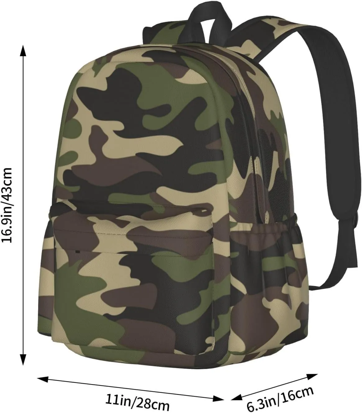 Camouflage Pattern Laptop Backpack For Men Women, Green Camo Lightweight Daypack Bookbag For Daily Commutes Business Travel Hiking
