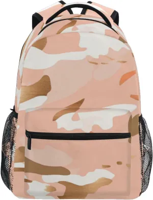 Camouflage Rose Gold and White little kids backpacks with chest strap book bags for 6th grade school boys girls