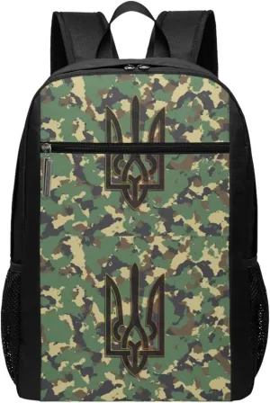 Camouflage Ukrainian Trident Flag Casual Backpacks Sports Backpack Large Capacity Travel Rucksack Laptop Daypack with Multi-Pockets Adjustable Strap Work Bag for Hiking