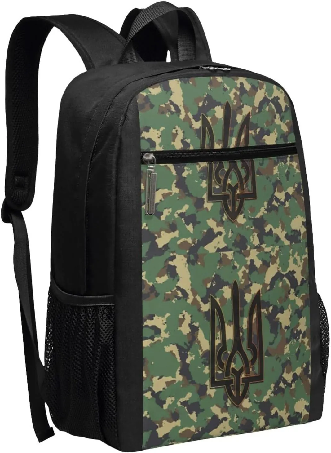 Camouflage Ukrainian Trident Flag Casual Backpacks Sports Backpack Large Capacity Travel Rucksack Laptop Daypack with Multi-Pockets Adjustable Strap Work Bag for Hiking