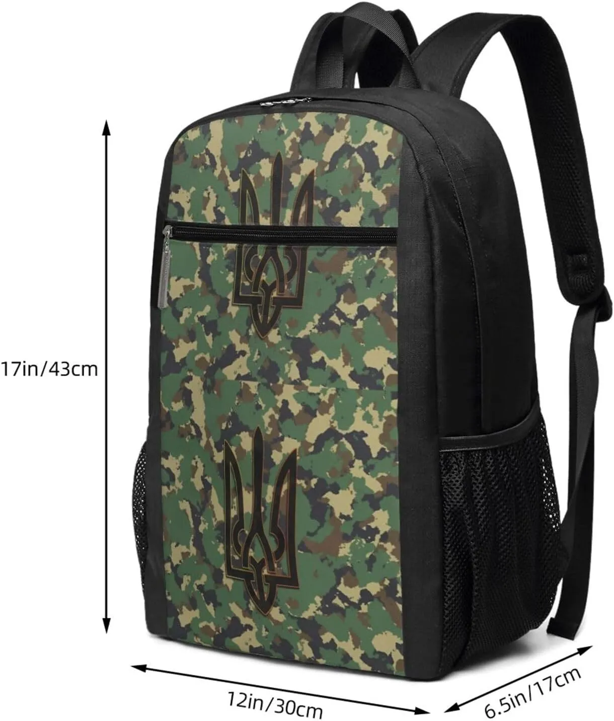Camouflage Ukrainian Trident Flag Casual Backpacks Sports Backpack Large Capacity Travel Rucksack Laptop Daypack with Multi-Pockets Adjustable Strap Work Bag for Hiking