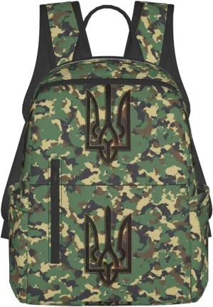 Camouflage Ukrainian Trident Flag Travel Backpacks Casual Laptop Backpack Sport Rucksack Large Capacity Daypack Multi-Pockets Adjustable Strap Bag for Working Hiking