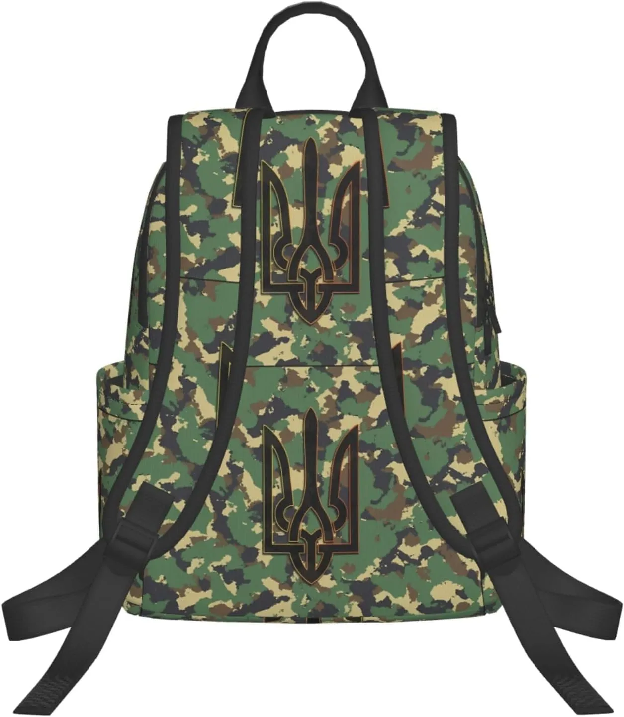 Camouflage Ukrainian Trident Flag Travel Backpacks Casual Laptop Backpack Sport Rucksack Large Capacity Daypack Multi-Pockets Adjustable Strap Bag for Working Hiking