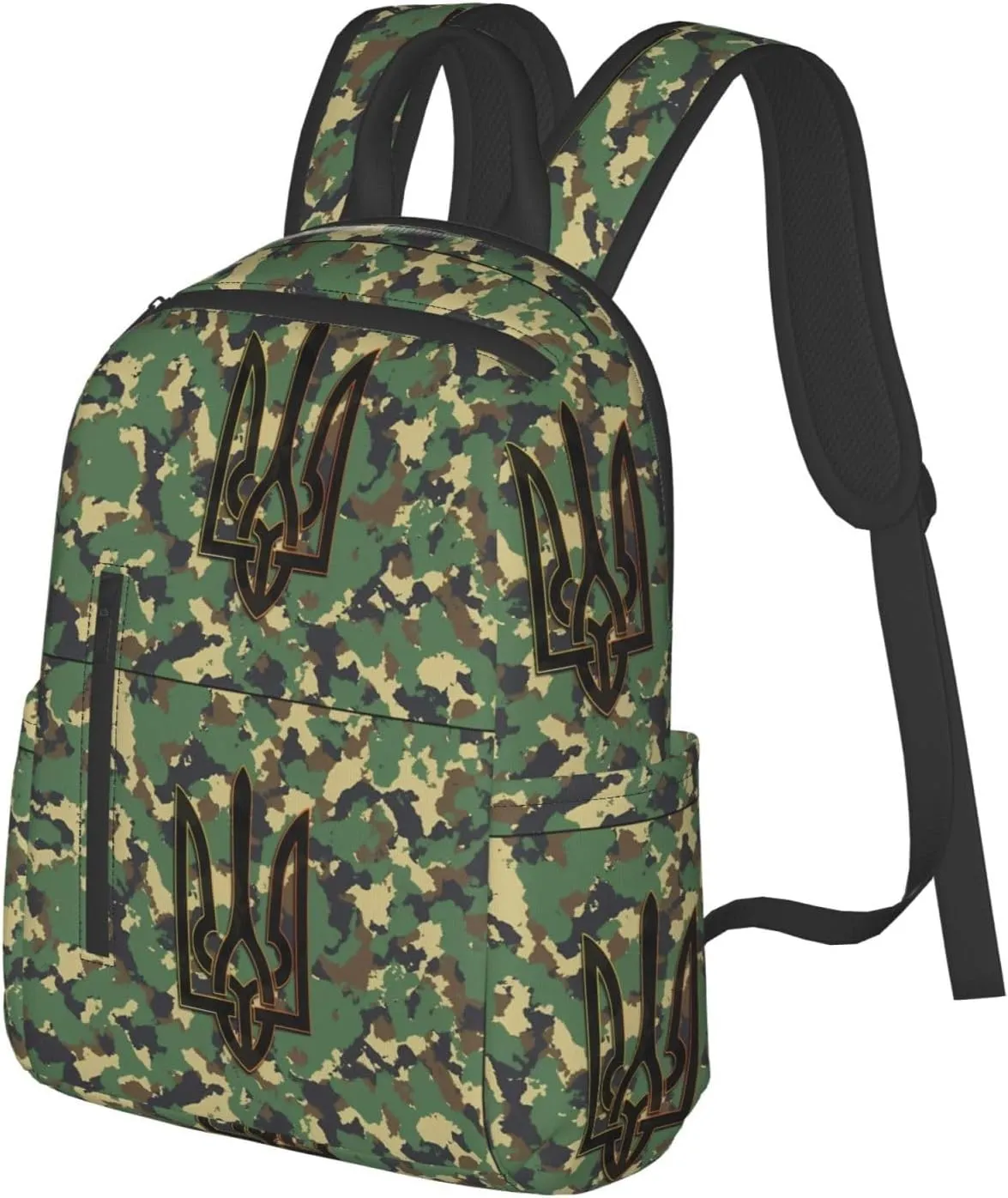 Camouflage Ukrainian Trident Flag Travel Backpacks Casual Laptop Backpack Sport Rucksack Large Capacity Daypack Multi-Pockets Adjustable Strap Bag for Working Hiking
