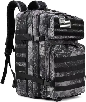 Camping Hiking Travelling Trekking Daypack Bug Out Bag Large Multi Function Backpack for Water Resistant Men Backpack (Black Python Pattern)