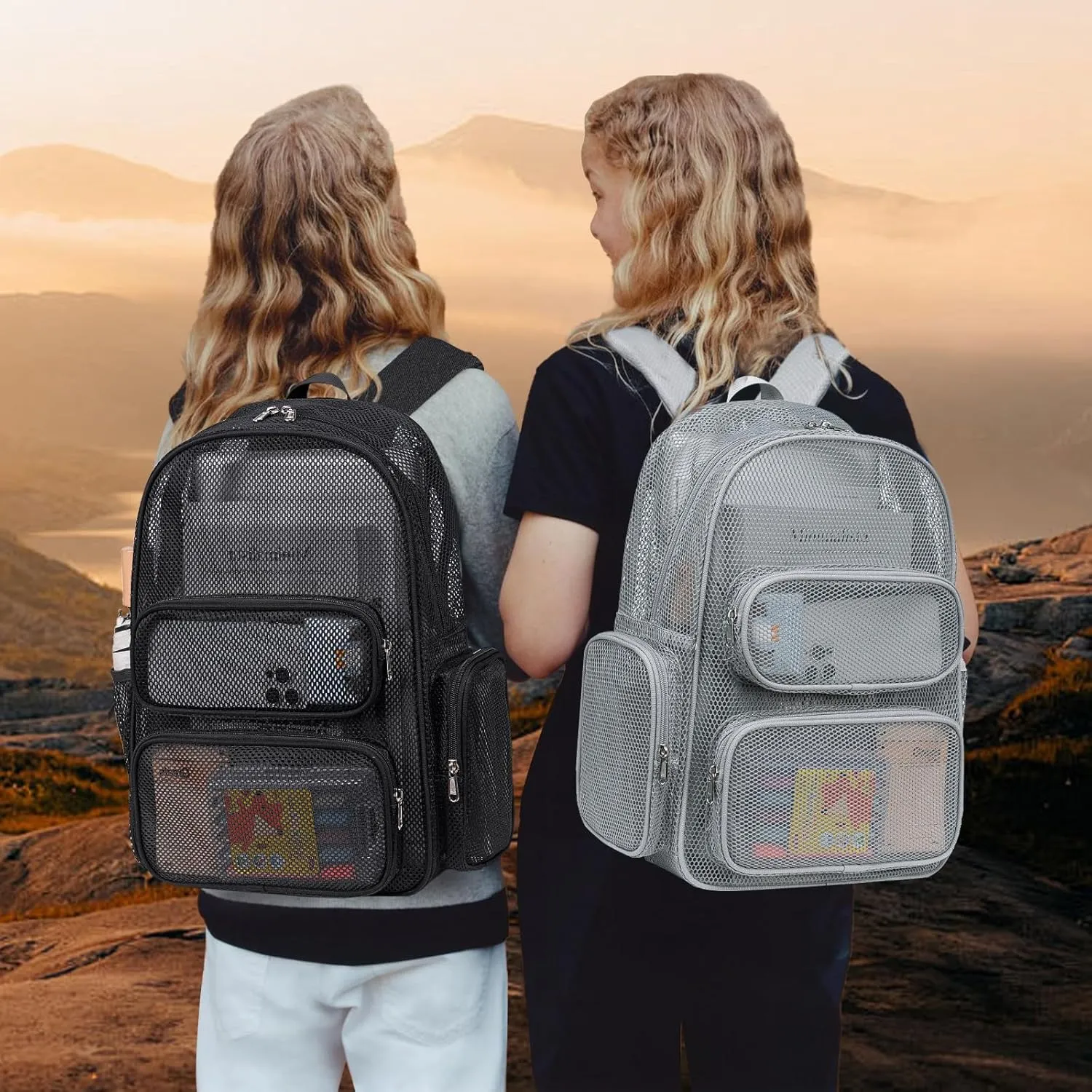 CAMTOP Mesh Backpack for Kids Girls Semi-TransparentSee Through Sturdy School Bookbag Casual Daypack for Beach Swim Work Gym