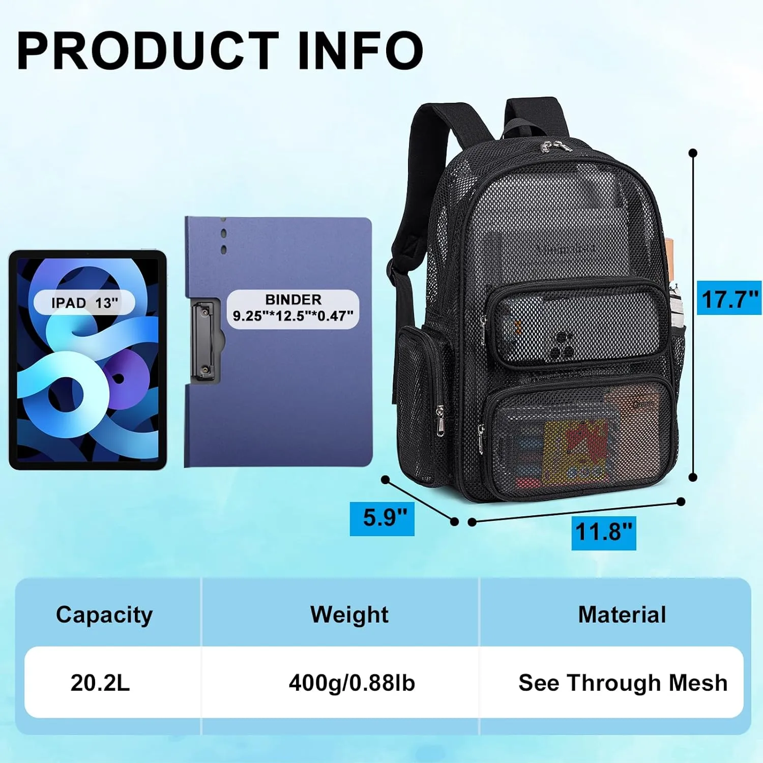 CAMTOP Mesh Backpack for Kids Girls Semi-TransparentSee Through Sturdy School Bookbag Casual Daypack for Beach Swim Work Gym