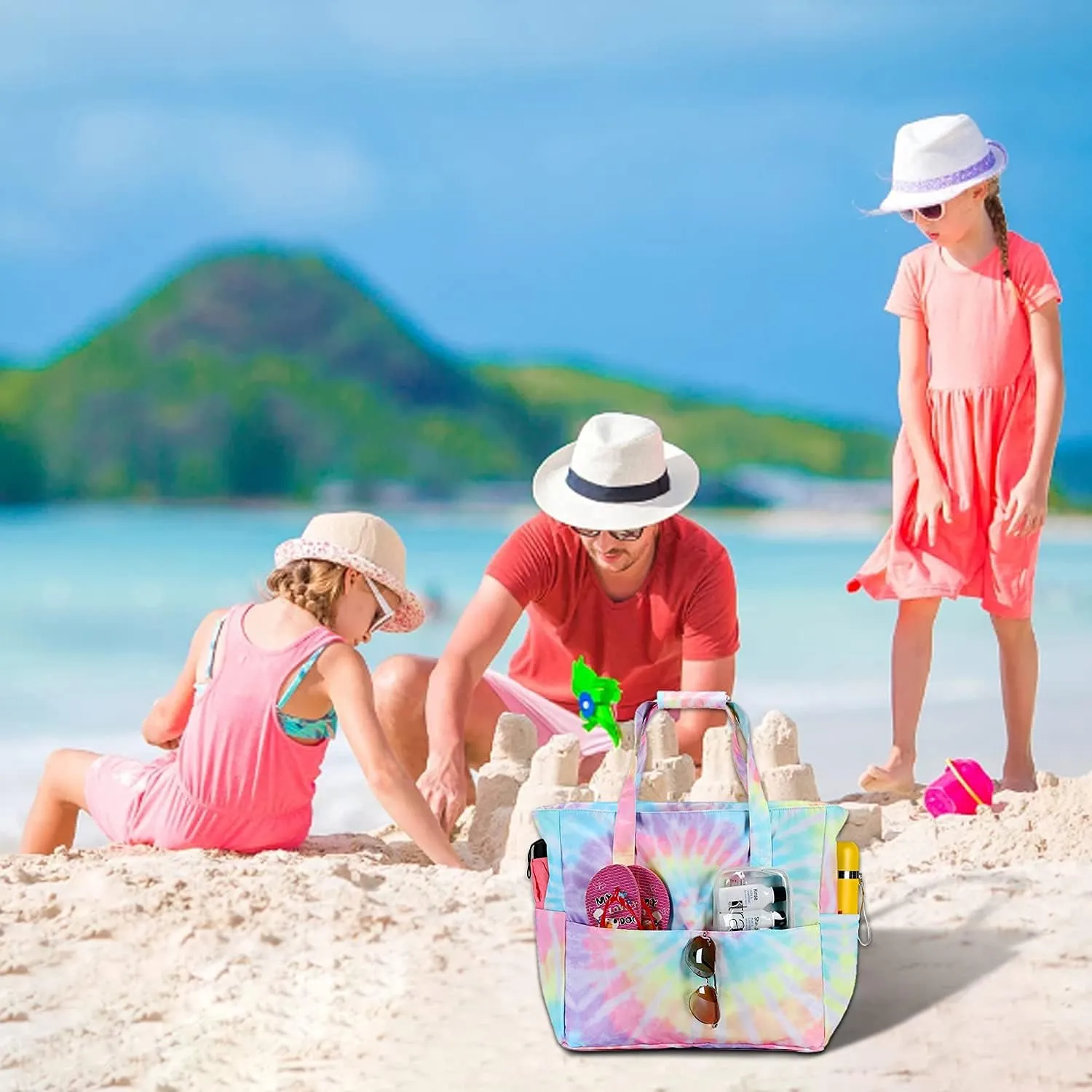 CAMTOP Waterproof Beach Tote Bag for Women Girls with Zipper Foldable Sandproof Pool Swim Bag Travel Carry On Gym