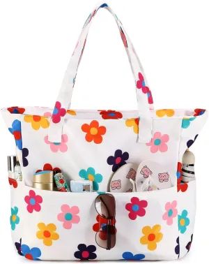 CAMTOP Waterproof Beach Tote Bag for Women Girls with Zipper Foldable Sandproof Pool Swim Bag Travel Carry On Gym