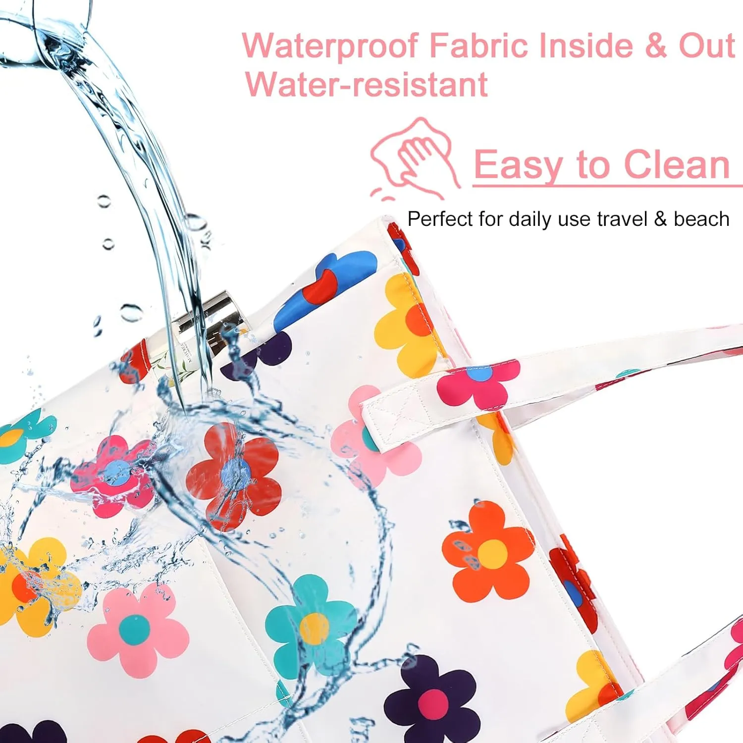 CAMTOP Waterproof Beach Tote Bag for Women Girls with Zipper Foldable Sandproof Pool Swim Bag Travel Carry On Gym