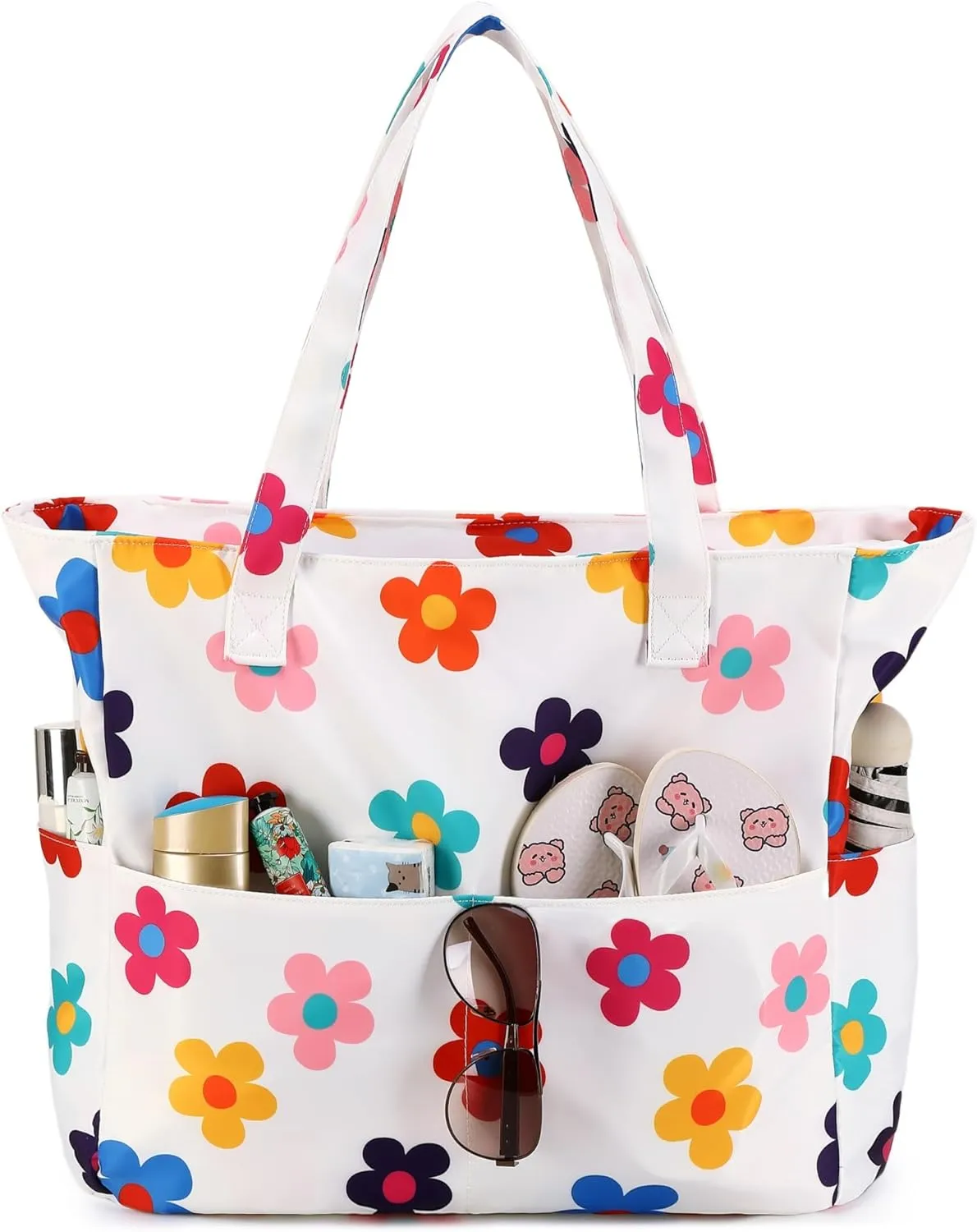 CAMTOP Waterproof Beach Tote Bag for Women Girls with Zipper Foldable Sandproof Pool Swim Bag Travel Carry On Gym