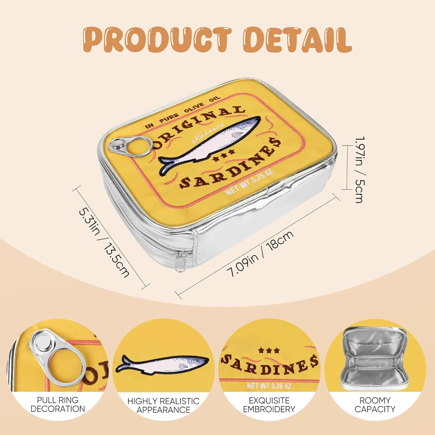 Canned Sardines Makeup Bag, Cute Small Sardines Fish Tin Pouch, Creative Cosmetic Organizer Bag, Funny Gift For Women Best Friends Sister Teen Girls Yellow
