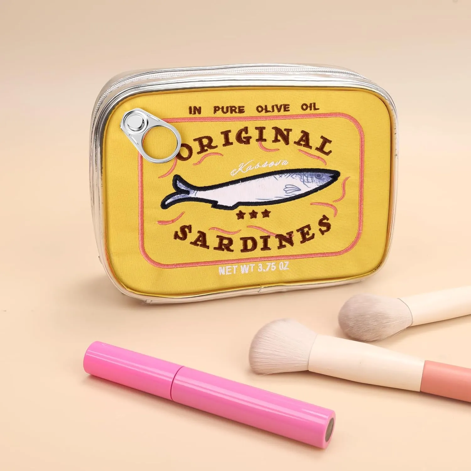 Canned Sardines Makeup Bag, Cute Small Sardines Fish Tin Pouch, Creative Cosmetic Organizer Bag, Funny Gift For Women Best Friends Sister Teen Girls Yellow