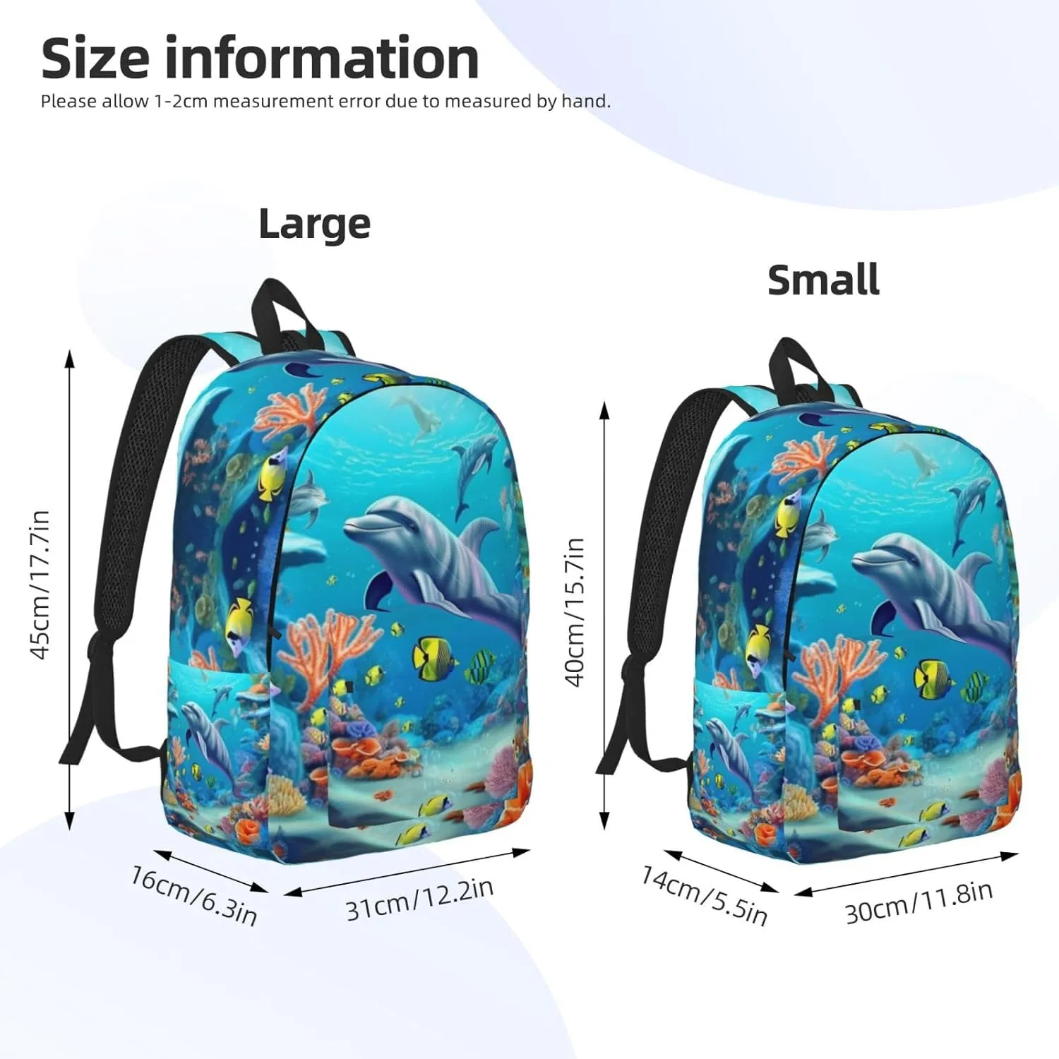 Canvas Backpack For Women Seabed Coral Fish Dolphins Printing Travel Notebook Backpack Bag Lightweight Travel Daypack