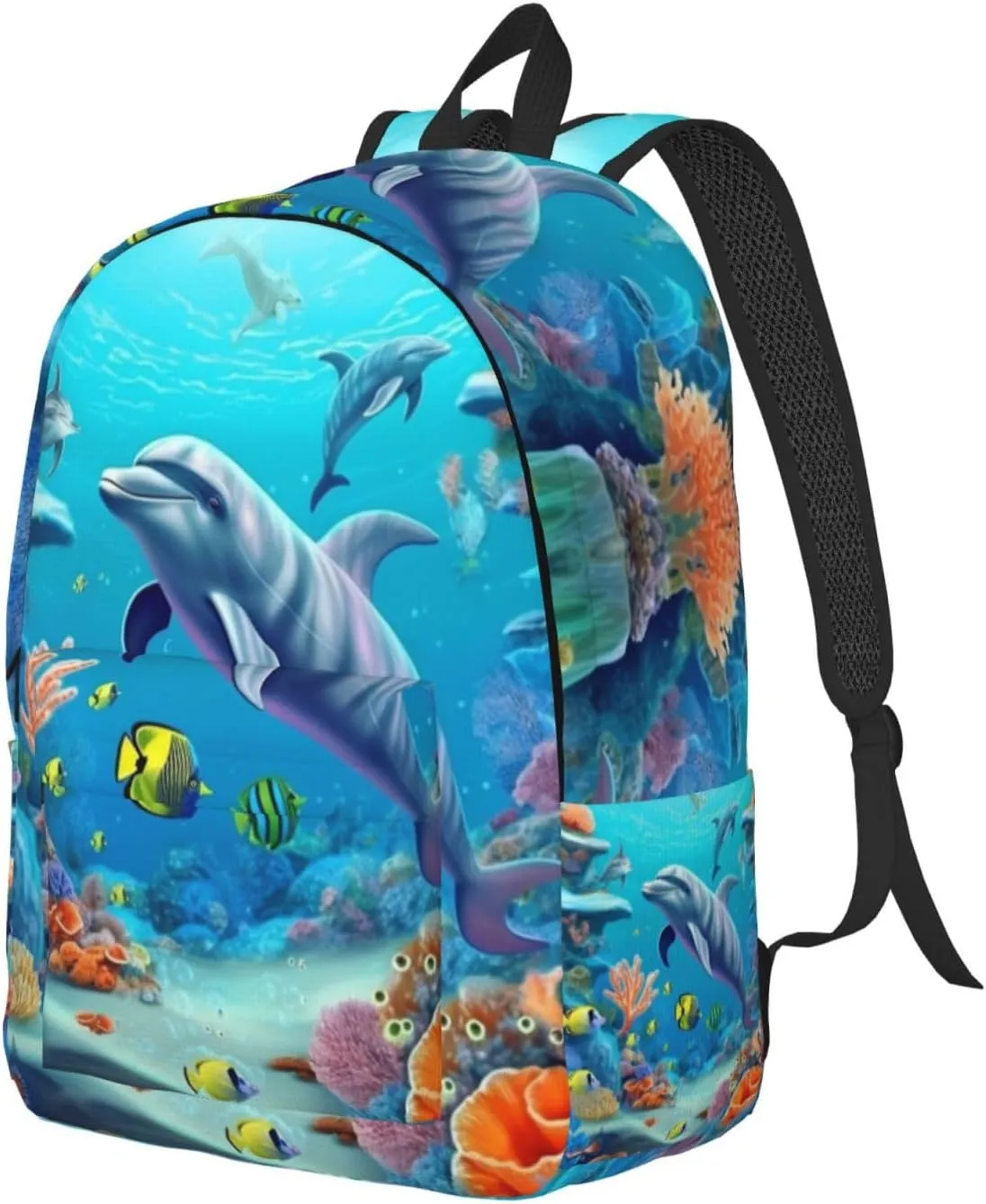 Canvas Backpack For Women Seabed Coral Fish Dolphins Printing Travel Notebook Backpack Bag Lightweight Travel Daypack