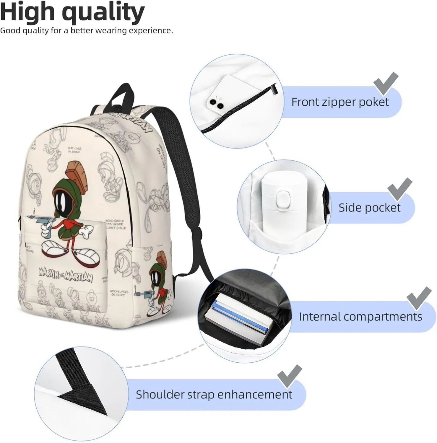 Canvas Backpacks Marvin Anime The Martian Laptop Backpack Unisex Multipurpose Double Shoulder Bag for Camping Travle Work Hiking Gifts