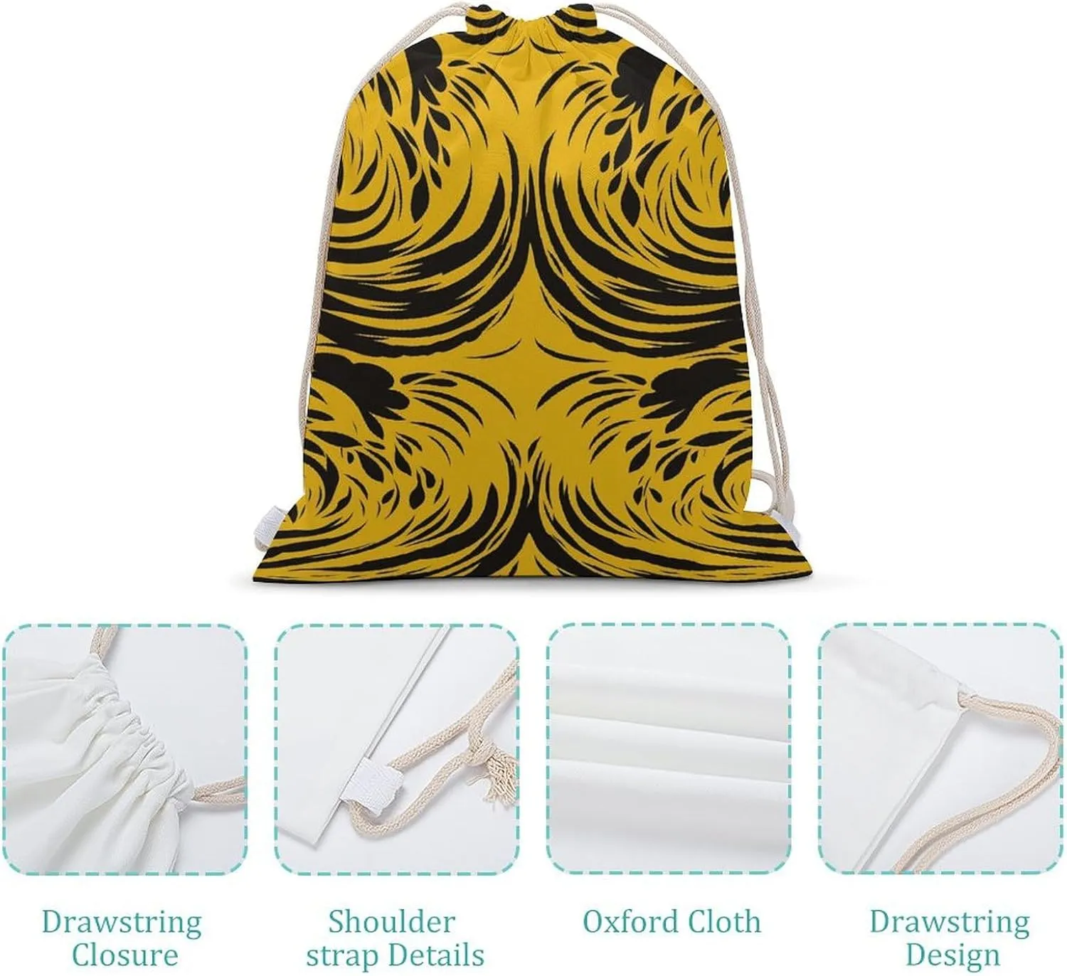 Canvas Drawstring Bags for Men Women Mustard Yellow And Black Sport String Bag Beach Sack Bag Travel Gym Sackpack