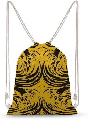 Canvas Drawstring Bags for Men Women Mustard Yellow And Black Sport String Bag Beach Sack Bag Travel Gym Sackpack