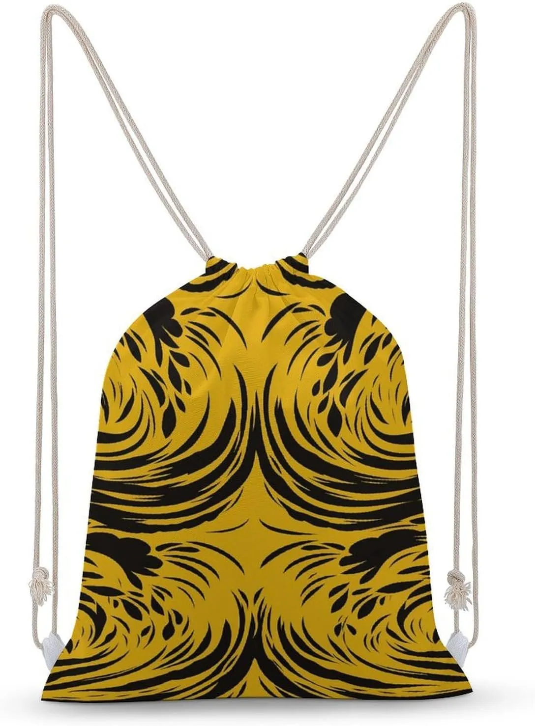 Canvas Drawstring Bags for Men Women Mustard Yellow And Black Sport String Bag Beach Sack Bag Travel Gym Sackpack