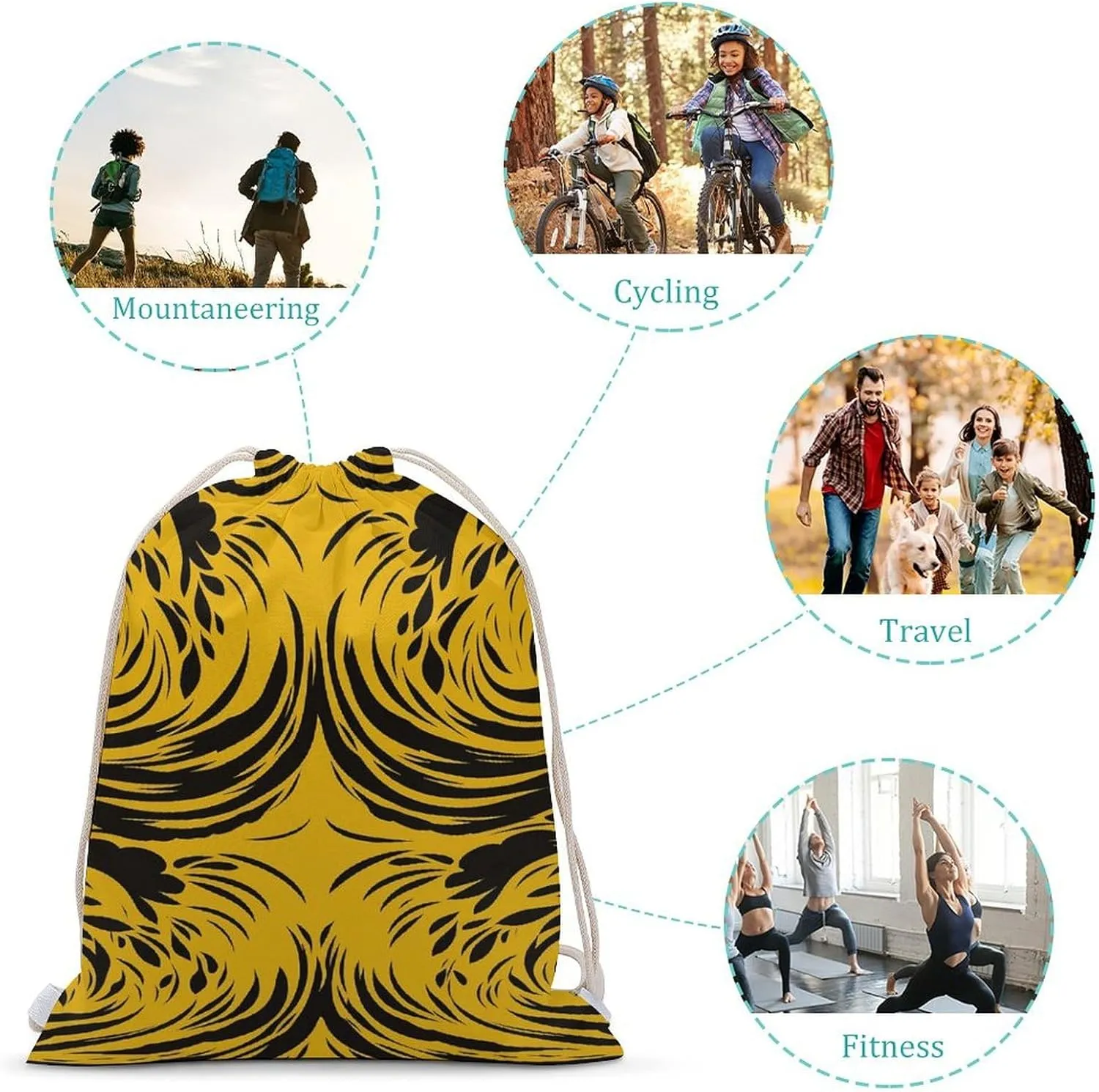 Canvas Drawstring Bags for Men Women Mustard Yellow And Black Sport String Bag Beach Sack Bag Travel Gym Sackpack