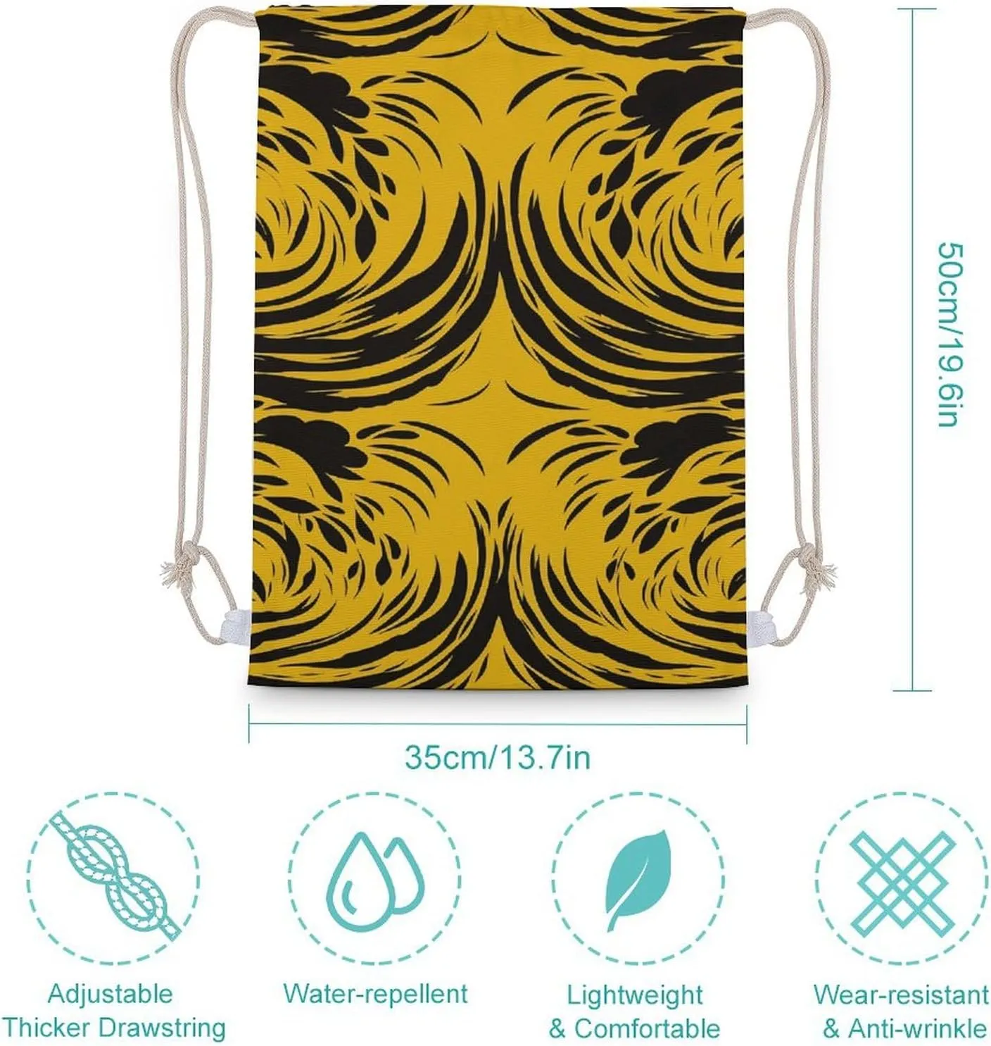 Canvas Drawstring Bags for Men Women Mustard Yellow And Black Sport String Bag Beach Sack Bag Travel Gym Sackpack